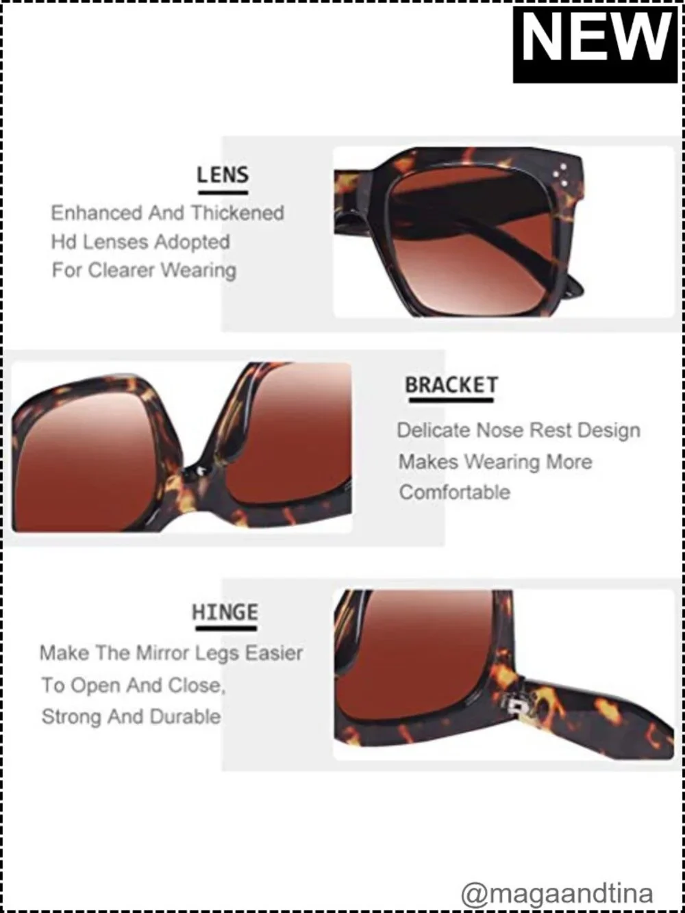 Oversized Square Sunglasses UV400 Protection Retro Design